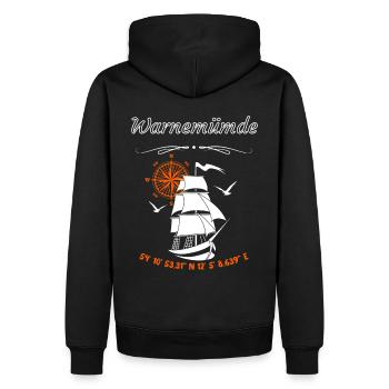 Warnemünde Segelschiff Kompassrose Ostsee - Männer Premium Bio Hoodie - Schwarz - Hinten - Nico (187cm)