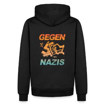Gegen Nazis - FCK NZS - Gegen Rechts - Vintage - Männer Premium Bio Hoodie - Schwarz - Hinten - Nico (187cm)