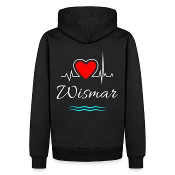 Wismar-Mein Herz schlägt für Usedom-Herz mit Welle - Männer Premium Bio Hoodie - Schwarz - Hinten - Nico (187cm)