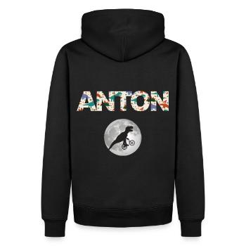 ANTON - Schöner Jungen Name mit Dinosaurier - Männer Premium Bio Hoodie - Schwarz - Hinten - Nico (187cm)