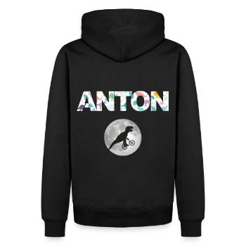 ANTON - Schöner Jungen Name mit Dinosaurier - Männer Premium Bio Hoodie - Schwarz - Hinten - Nico (187cm)
