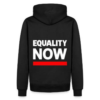 Slogan de la déclaration EQUALITY NOW - Sweat à capuche Premium bio Homme - noir - Dos - Nico (187cm)