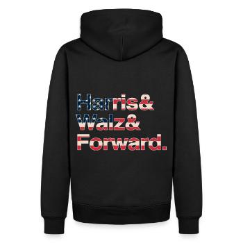 Kamala Harris & Tim Walz 2024 Chemise drapeau des États-Unis - Sweat à capuche Premium bio Homme - noir - Dos - Nico (187cm)