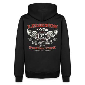 66. Geburtstag Mann Legende Jahrgang 1957 Oldtimer - Männer Premium Bio Hoodie - Schwarz - Hinten - Nico (187cm)