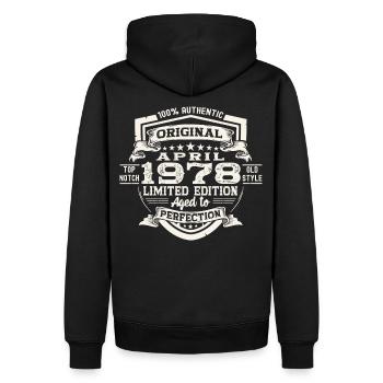 45e anniversaire homme Original April né en 1978 - Sweat à capuche Premium bio Homme - noir - Dos - Nico (187cm)