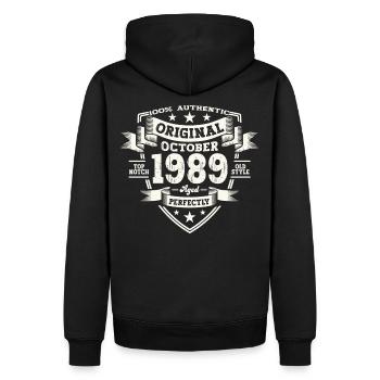 34e anniversaire mari Original octobre Vintage 1989 - Sweat à capuche Premium bio Homme - noir - Dos - Nico (187cm)