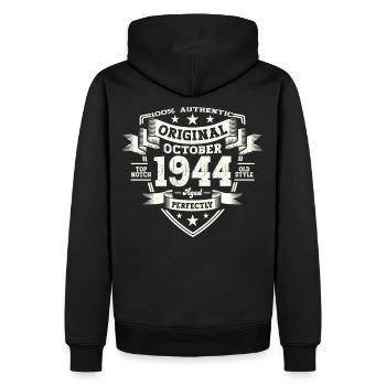 80e anniversaire mari Original octobre Vintage 1944 - Sweat à capuche Premium bio Homme - noir - Dos - Nico (187cm)