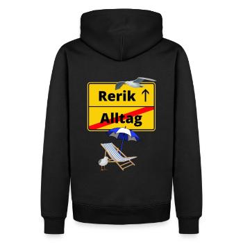 Rerik-Ortsschild Alltag Rerik Urlaub - Männer Premium Bio Hoodie - Schwarz - Hinten - Nico (187cm)