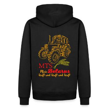 Biélorussie MTS / Ma Biélorussie est en cours d'exécution et en cours d'exécution. nostalgie de la RDA - Sweat à capuche Premium bio Homme - noir - Dos - Nico (187cm)