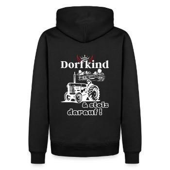 Dorfkind und stolz darauf- Spruch mit Traktor - Männer Premium Bio Hoodie - Schwarz - Hinten - Nico (187cm)