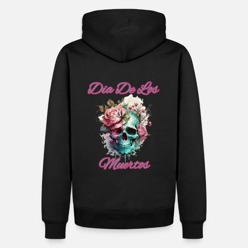 Crâne avec toboggan de fleurs De Los Muertos - Sweat à capuche Premium bio Homme - noir