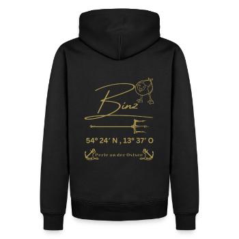 Binz-Möwe-Anker-Ostsee-Koordinaten - Männer Premium Bio Hoodie - Schwarz - Hinten - Nico (187cm)