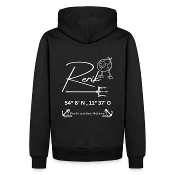 Rerik-Möwe-Anker-Ostsee-Koordinaten - Männer Premium Bio Hoodie - Schwarz - Hinten - Nico (187cm)