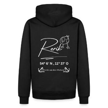 Rerik-Möwe-Anker-Ostsee-Koordinaten - Männer Premium Bio Hoodie - Schwarz - Hinten - Nico (187cm)