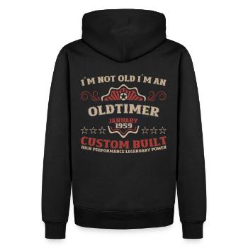 65. Geburtstag Mann Oldtimer Januar Jahrgang 1959 - Männer Premium Bio Hoodie - Schwarz - Hinten - Nico (187cm)