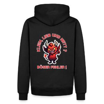 Klein, Lieb & Nett ? Böser Fehler ! kleiner Teufel - Männer Premium Bio Hoodie - Schwarz - Hinten - Nico (187cm)