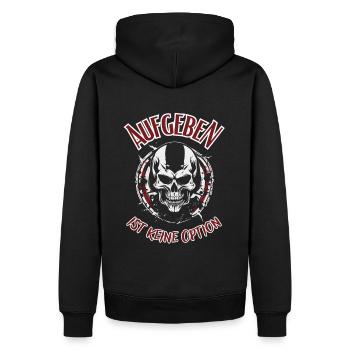 Giving up is not an option, saying with a skull - Men’s Premium Organic Hoodie - black - Back - Nico (187cm)