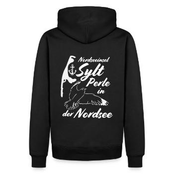 Perle de Sylt en mer du Nord - Sweat à capuche Premium bio Homme - noir - Dos - Nico (187cm)