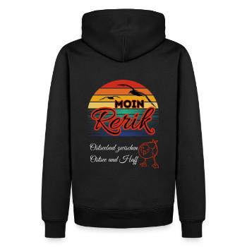 Moin Rerik Ostseebad zwischen Ostsee und Haff - Männer Premium Bio Hoodie - Schwarz - Hinten - Nico (187cm)