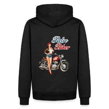 Retro Biker Vintage Motorcycle Pin Up Girl - Men’s Premium Organic Hoodie - black - Back - Nico (187cm)