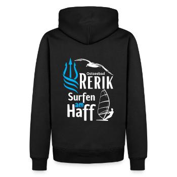 Rerik-Surfen am Haff-Ostseebad Rerik-Salzhaff - Männer Premium Bio Hoodie - Schwarz - Hinten - Nico (187cm)