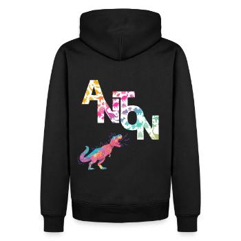 ANTON - Schöner Jungen Name mit Dinosaurier - Männer Premium Bio Hoodie - Schwarz - Hinten - Nico (187cm)