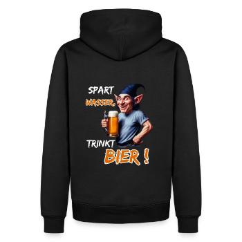 Spart Wasser, trinkt Bier!-Lustiger Party Kobold - Männer Premium Bio Hoodie - Schwarz - Hinten - Nico (187cm)