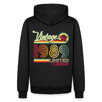 Cadeau original vintage 1989 33ème anniversaire - Sweat à capuche Premium bio Homme - noir - Dos - Nico (187cm)