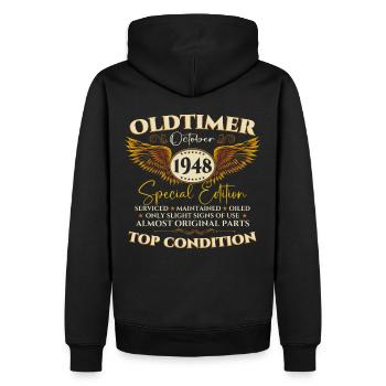 Oldtimer Octobre 1948 Cadeau du 74e anniversaire - Sweat à capuche Premium bio Homme - noir - Dos - Nico (187cm)