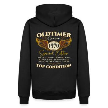 Oldtimer Octobre 1970 52ème cadeau d’anniversaire - Sweat à capuche Premium bio Homme - noir - Dos - Nico (187cm)