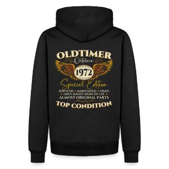 Oldtimer Octobre 1972 cadeau de 50e anniversaire - Sweat à capuche Premium bio Homme - noir - Dos - Nico (187cm)