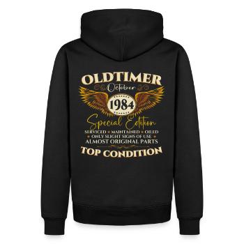 Oldtimer Octobre 1984 Cadeau de 38e anniversaire - Sweat à capuche Premium bio Homme - noir - Dos - Nico (187cm)