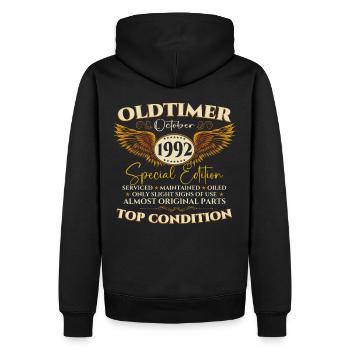 Oldtimer Octobre 1992 Cadeau du 30e anniversaire - Sweat à capuche Premium bio Homme - noir - Dos - Nico (187cm)