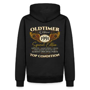 Oldtimer Oktober 1991 31. Geburtstag Geschenk - Männer Premium Bio Hoodie - Schwarz - Hinten - Nico (187cm)