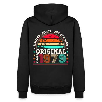 Original Octobre 1979 43ème Anniversaire Cadeau Cool - Sweat à capuche Premium bio Homme - noir - Dos - Nico (187cm)