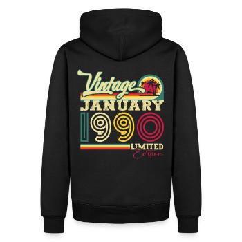 Né le 33 janvier 1990 Homme cadeau - Sweat à capuche Premium bio Homme - noir - Dos - Nico (187cm)