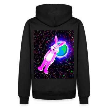 Easter bunny with pink fur in space - Men’s Premium Organic Hoodie - black - Back - Nico (187cm)
