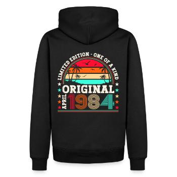 39th birthday Mann Original April Born 1984 - Men’s Premium Organic Hoodie - black - Back - Nico (187cm)