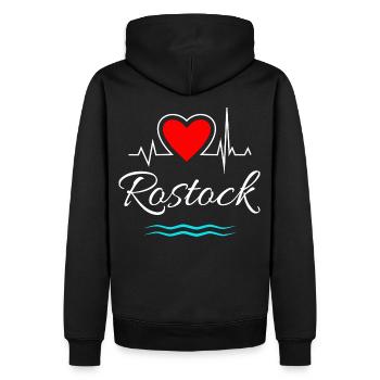 Rostock-Mein Herz schlägt für Usedom-Herz - Männer Premium Bio Hoodie - Schwarz - Hinten - Nico (187cm)