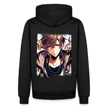 Anime Garçon Posant - Sweat à capuche Premium bio Homme - noir - Dos - Nico (187cm)