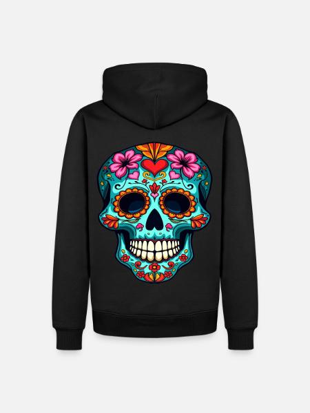 Heart and Floral Sugar Skull – Festive Artwork - Men’s Premium Organic Hoodie - black
