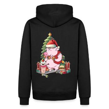 Bescherung Santa Nikolaus Schwein Weihnachtsmann - Männer Premium Bio Hoodie - Schwarz - Hinten - Nico (187cm)