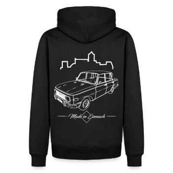 Wartburg 353 - Made in Eisenach - Kult der DDR - Männer Premium Bio Hoodie - Schwarz - Hinten - Nico (187cm)