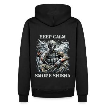 Calm Under Fire – Shisha Warrior Design - Männer Premium Bio Hoodie - Schwarz - Hinten - Nico (187cm)