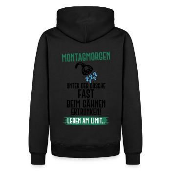 Montag Arbeit Schule Dusche Morgenmuffel Humor - Männer Premium Bio Hoodie - Schwarz - Hinten - Nico (187cm)