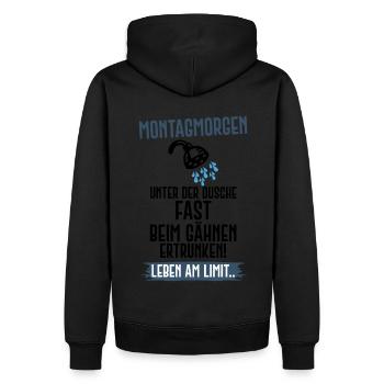 Montag Arbeit Schule Dusche Morgenmuffel Humor - Männer Premium Bio Hoodie - Schwarz - Hinten - Nico (187cm)