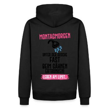 Montag Arbeit Schule Dusche Morgenmuffel Humor - Männer Premium Bio Hoodie - Schwarz - Hinten - Nico (187cm)