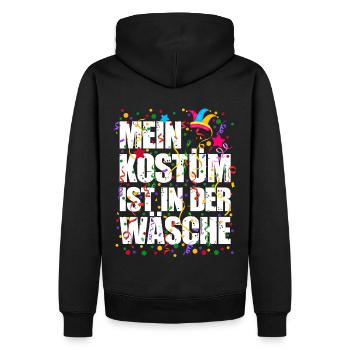 Mein Kostüm ist in der Wäsche Fasching Karneval - Männer Premium Bio Hoodie - Schwarz - Hinten - Nico (187cm)