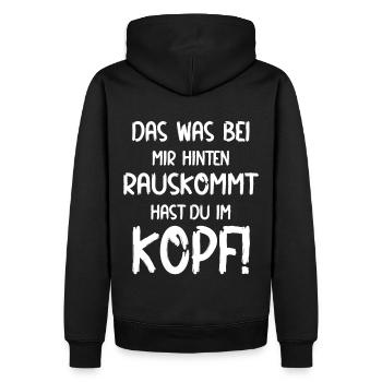 Das was bei mir hinten rauskommt | Humor Lustiges - Männer Premium Bio Hoodie - Schwarz - Hinten - Nico (187cm)