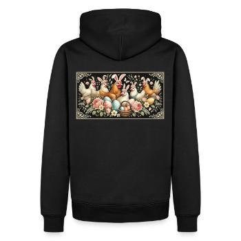Pâques, poulets, poussins, esthétique vintage - Sweat à capuche Premium bio Homme - noir - Dos - Nico (187cm)